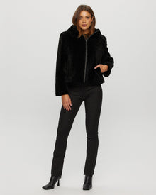 Tetured Shearling Lamb Zip Parka Reversible To Taffeta | Women | Black x Black