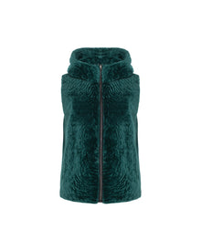 Tetured Shearling Lamb Zip Vest Hooded Reversible To Taffeta | Women | Emerald x Black