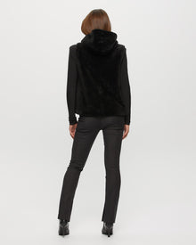 Tetured Shearling Lamb Zip Vest Hooded Reversible To Taffeta | Women | Black x Black