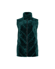 Tetured Shearling Lamb Zip Vest Reversible To Taffeta | Women | Emerald x Black