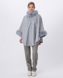 Wool And Cashmere Blend Cape With Fox Collar And Trim | Women | Gray