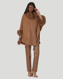 Wool And Cashmere Blend Cape With Fox Collar And Trim | Women | Camel