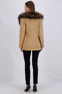 Wool And Cashmere Blend Jacket With Fo Collar | Women | Camel x Brown