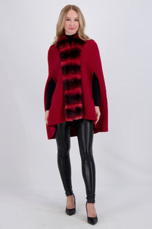 Wool And Cashmere Cape With Chinchilla Tuxedo Collar | Women | Red