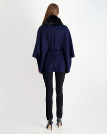 Wool Belted Cape With Fo Collar | Women | Navy x Black