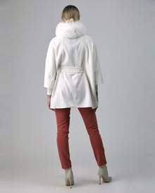 Wool Belted Cape With Shadow Fox Collar | Women | Ivory