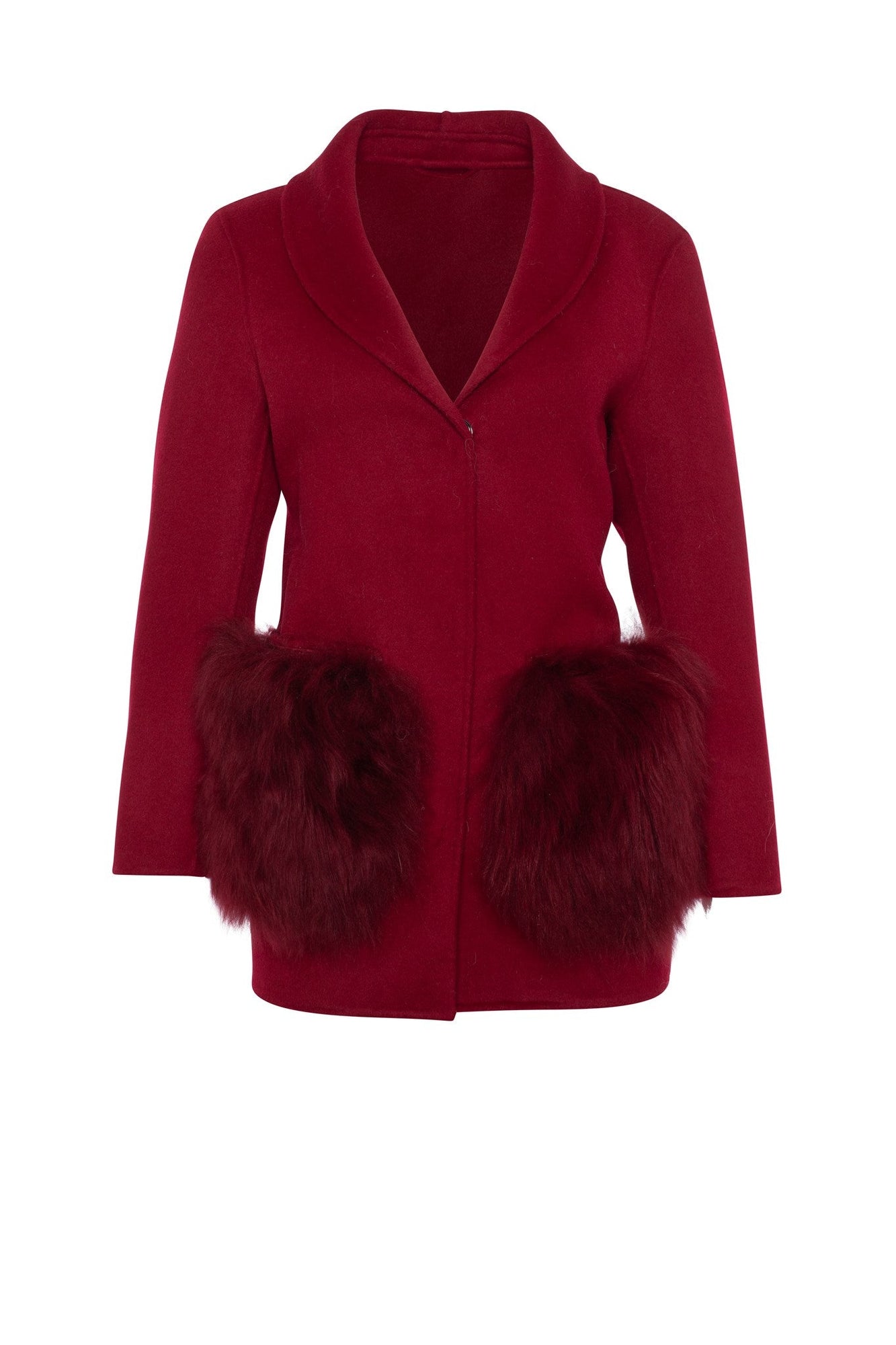 Wool Belted Jacket With Select Lamb Patch Pockets | Women | Wine