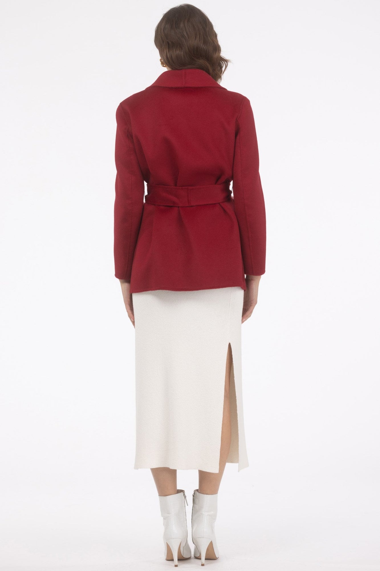 Wool Belted Jacket With Select Lamb Patch Pockets | Women | Wine