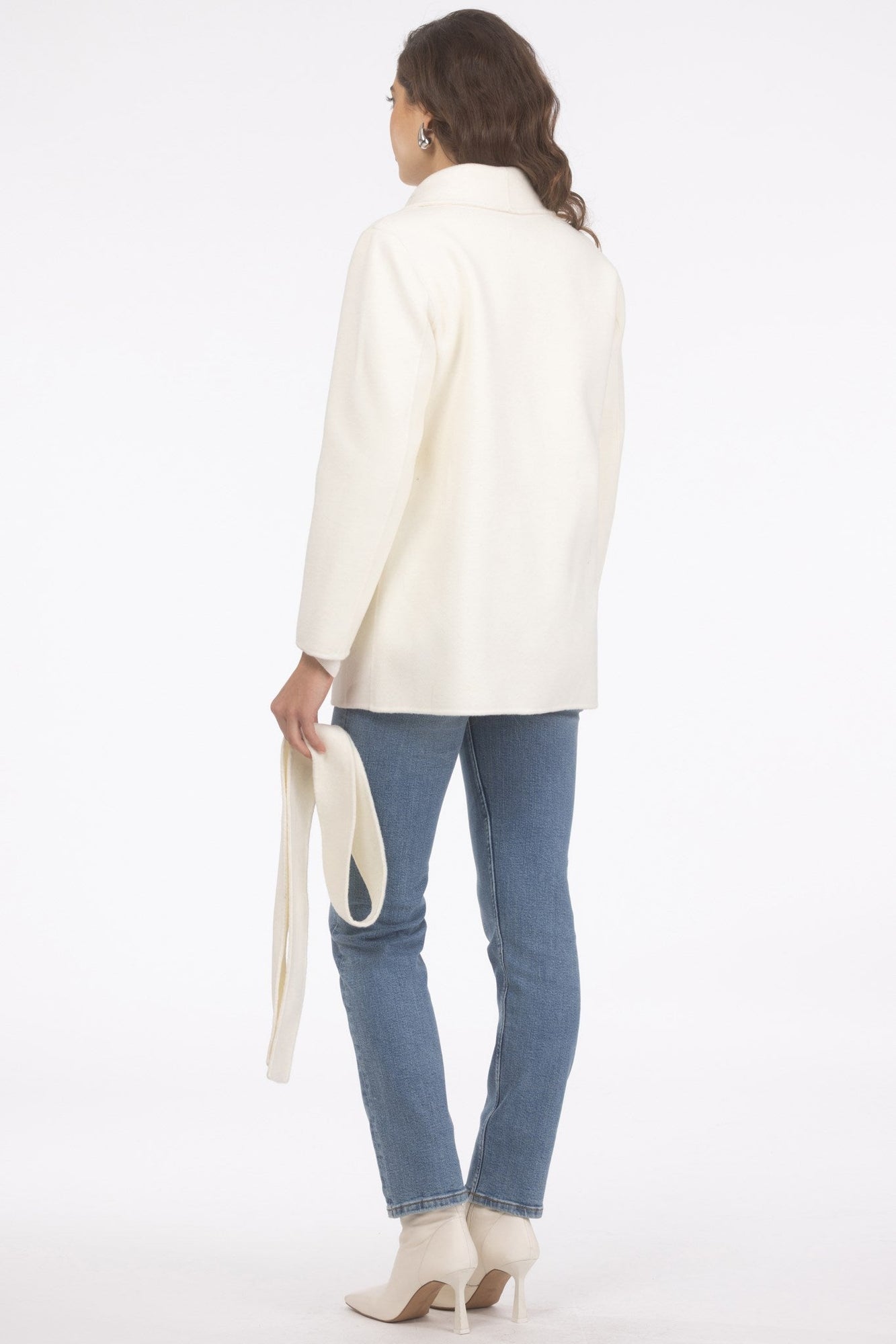 Wool Belted Jacket With Select Lamb Patch Pockets | Women | Ivory