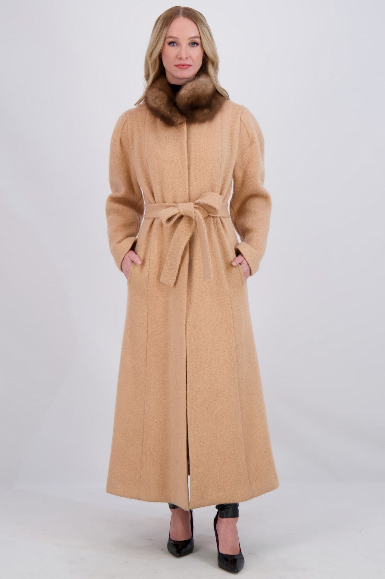 Wool Coat With Sable Collar | Women | Beige