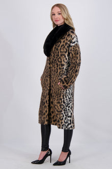 Wool Short Coat With Mink Collar | Women | Leopard Print x Black