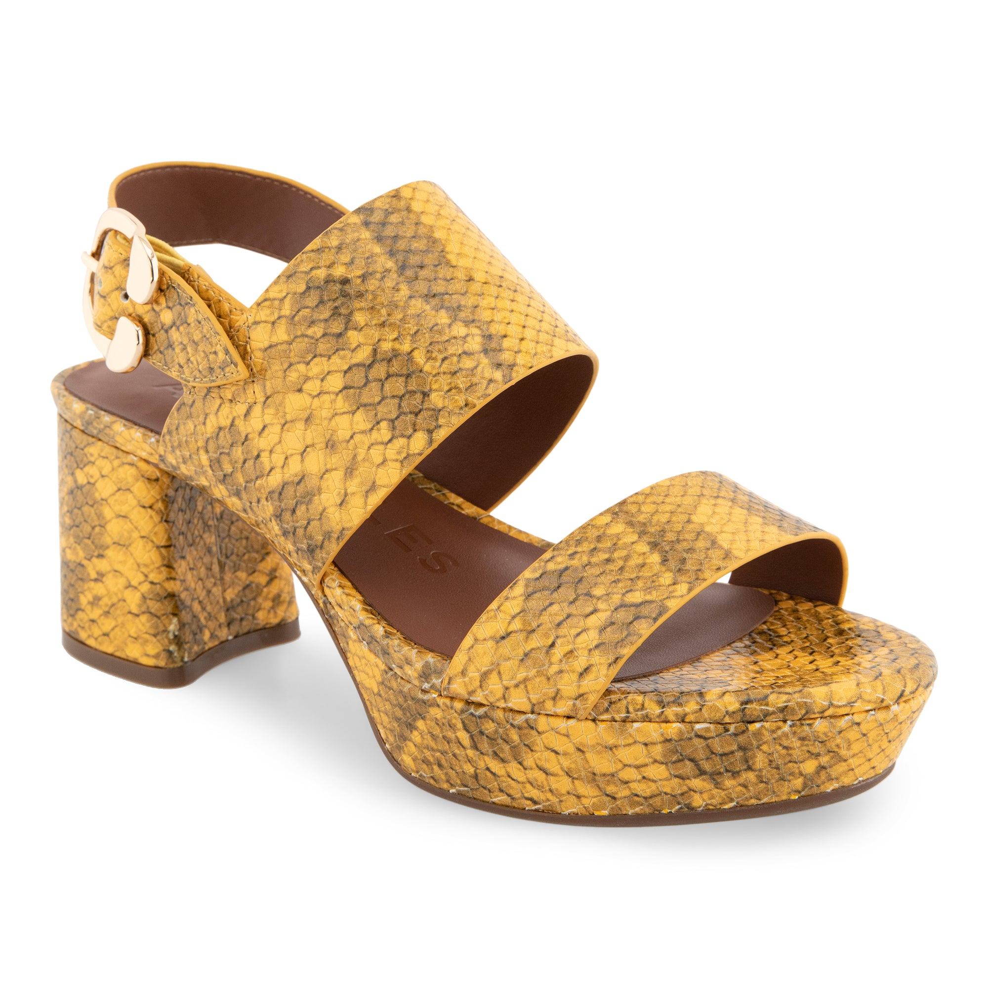 Camera Sandal Platform | Marigold Snake Print Leather
