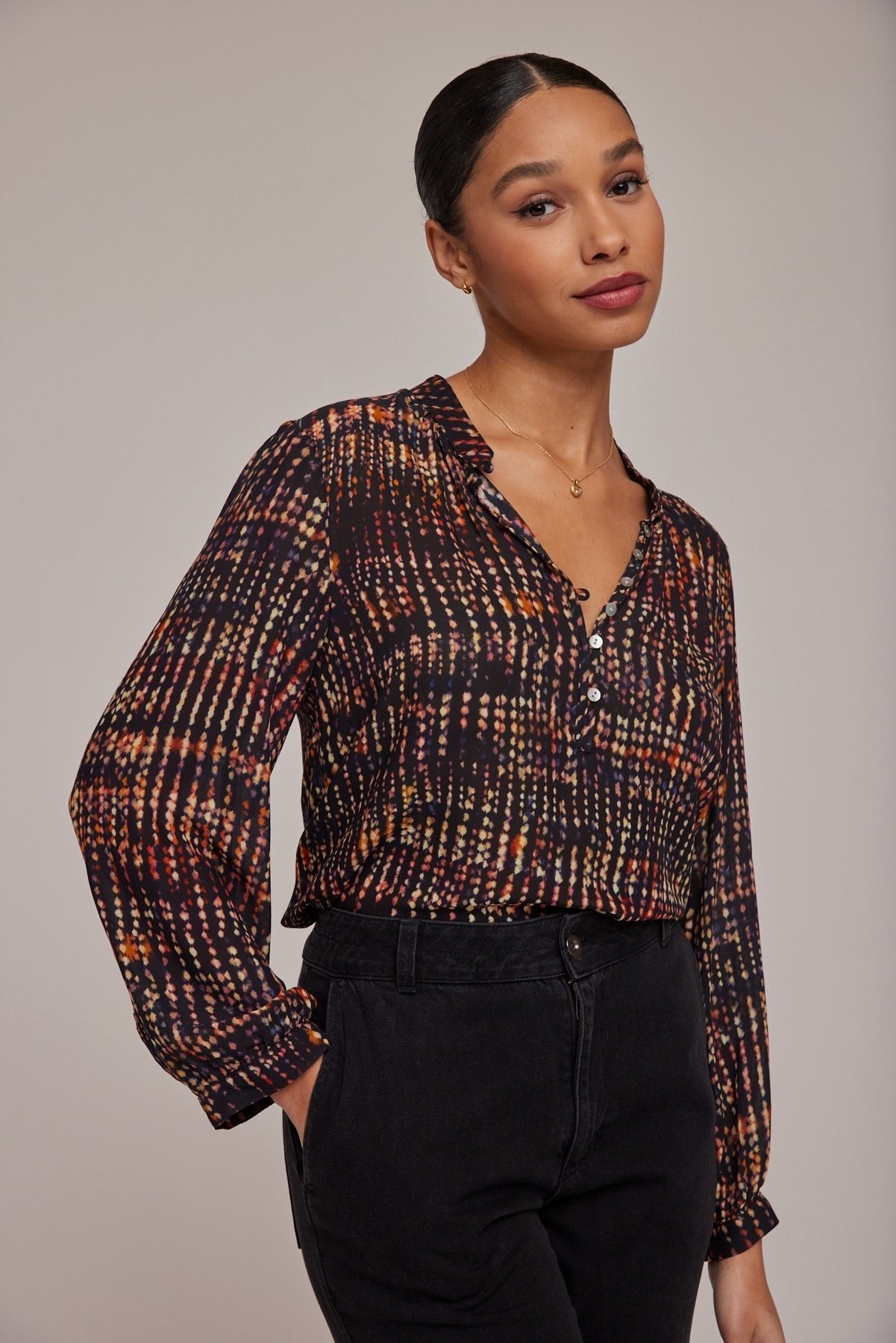 Half Placket Pullover - City Lights Print