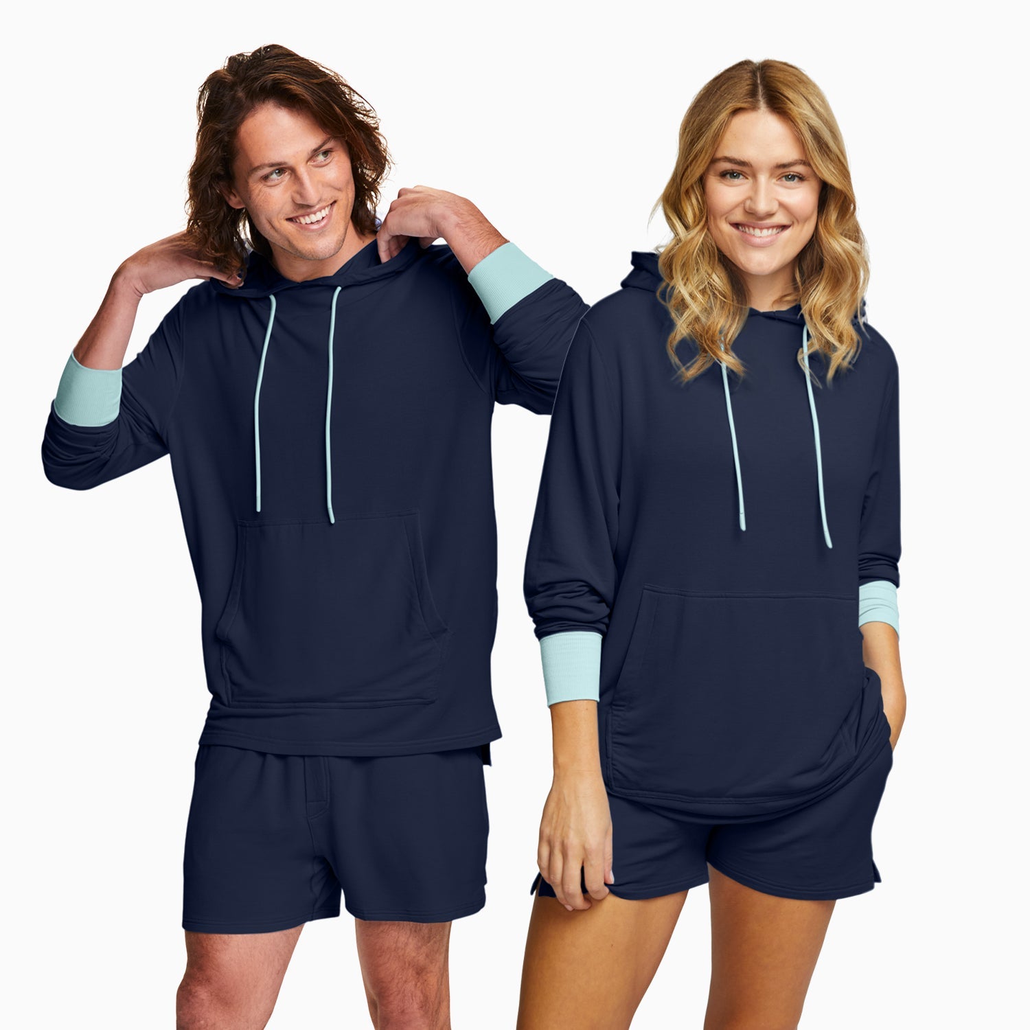 Lightweight Modal French Terry Hoodie | Navy/Mint