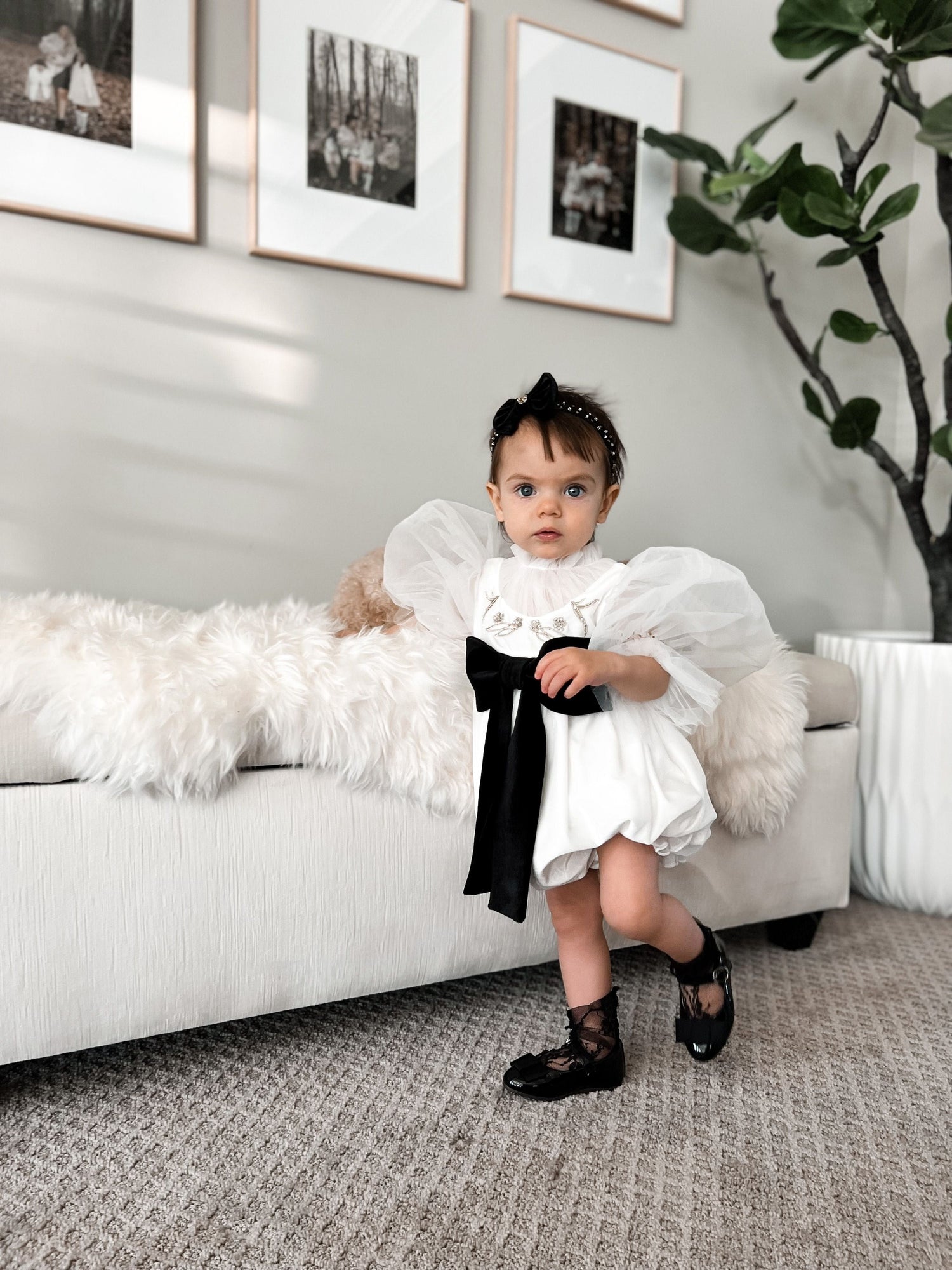 Aurora Ivory Velour Romper - Petite Maison Kids