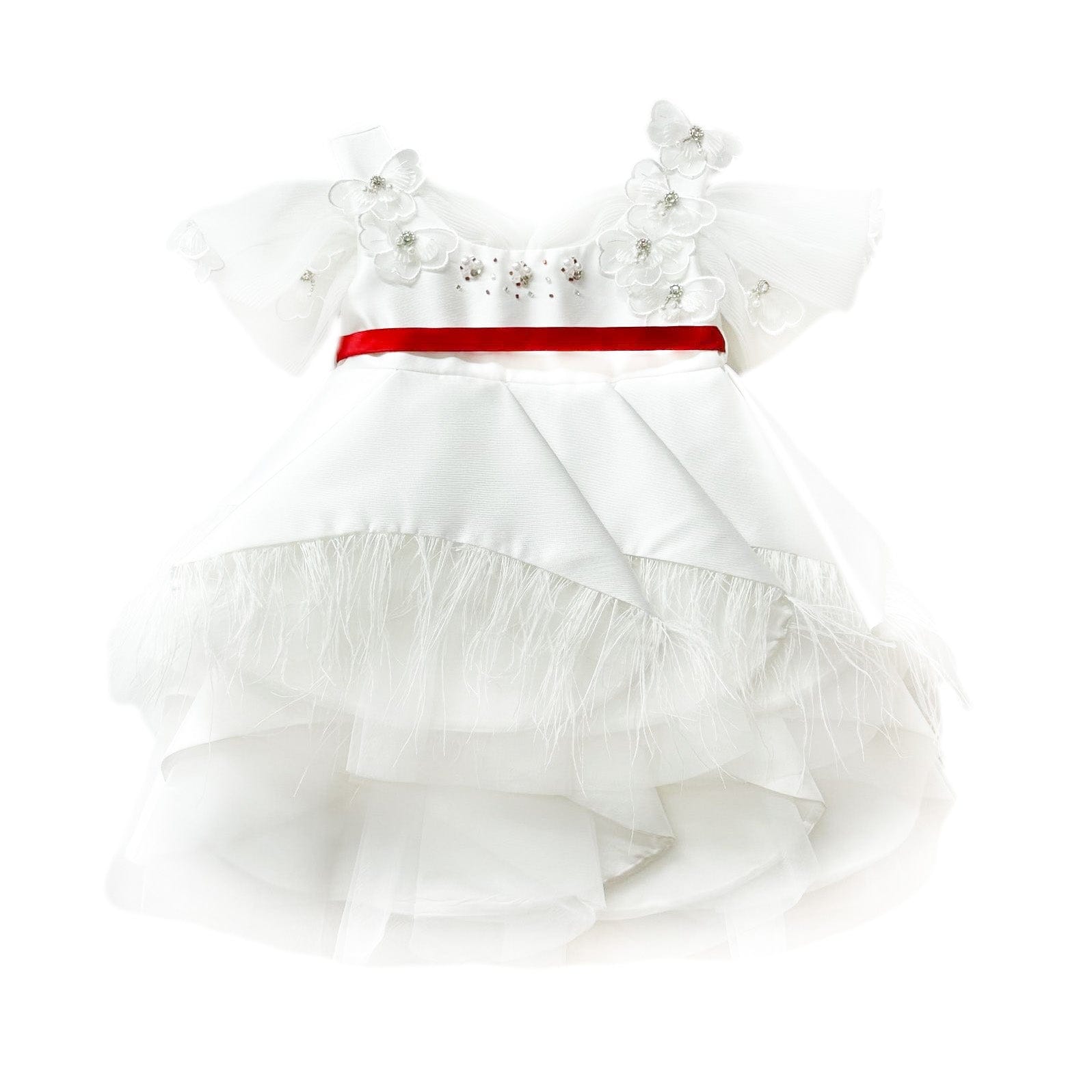 Constanza White Ceremony  Dress with Red Bow | Red