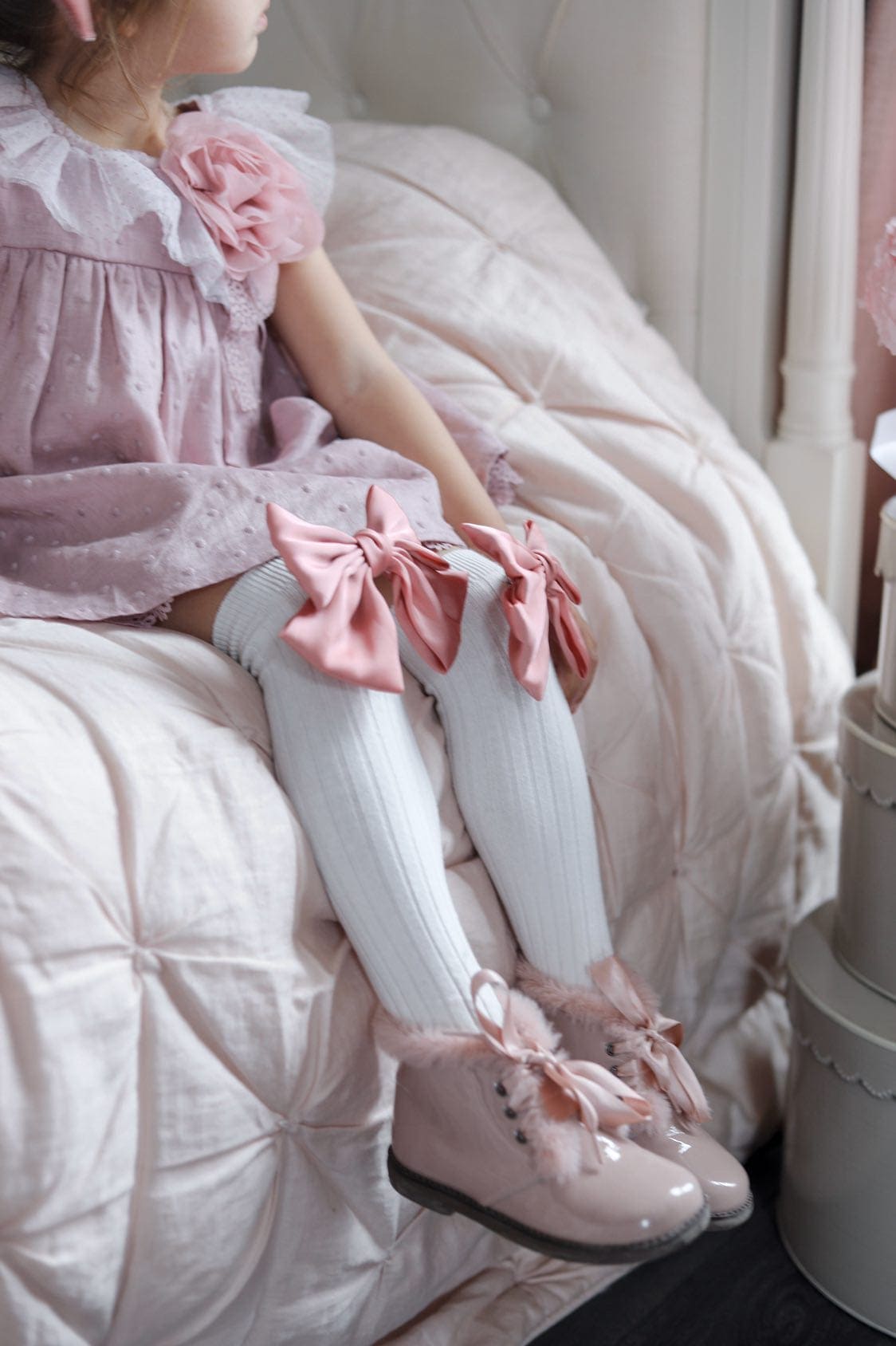 Abigail Satin Bow Socks  | Mauve