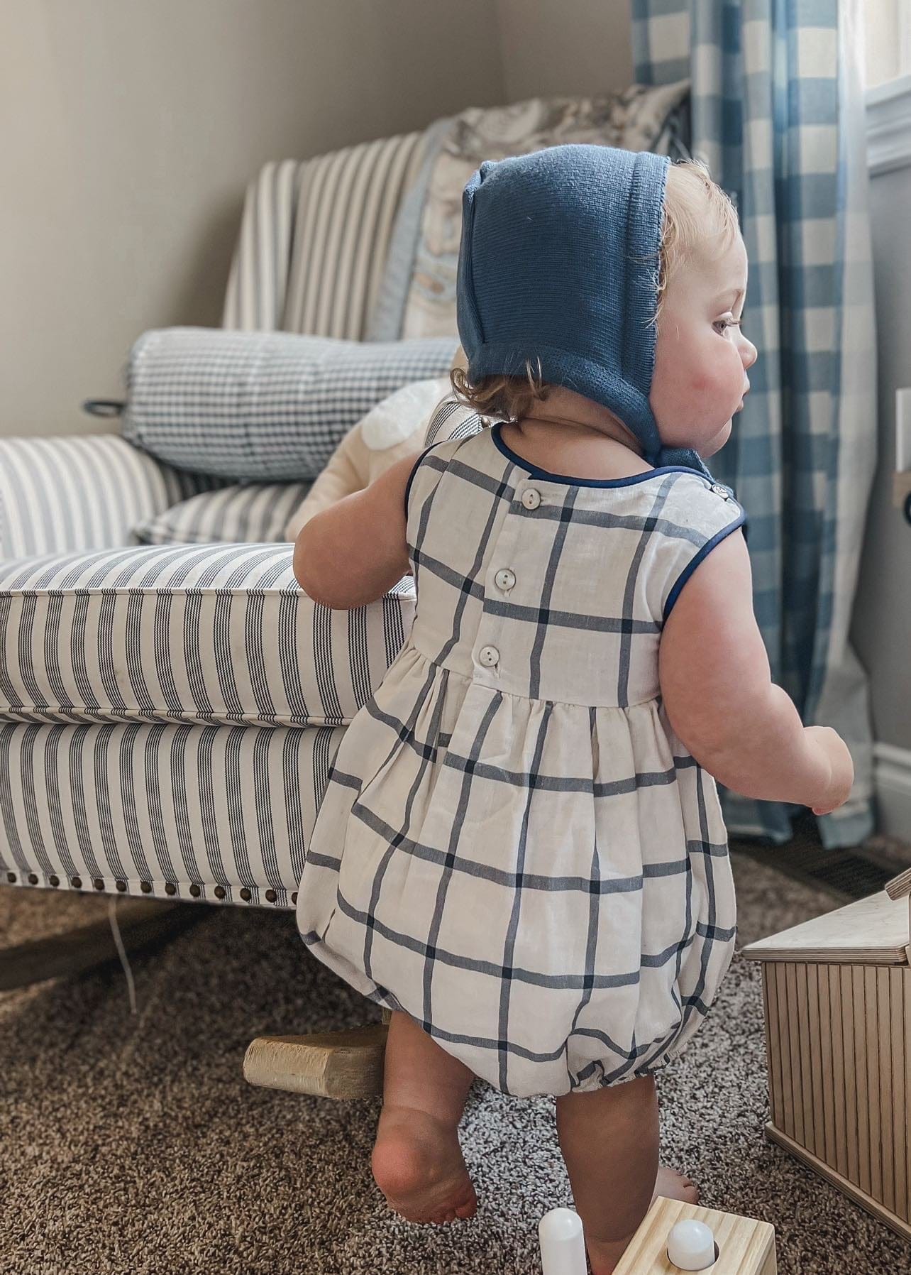 Checkered Linen Romper - Petite Maison Kids