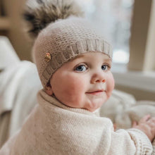 Honeycomb Beige Cashmere Beanie with Animal Print Poms - Petite Maison Kids