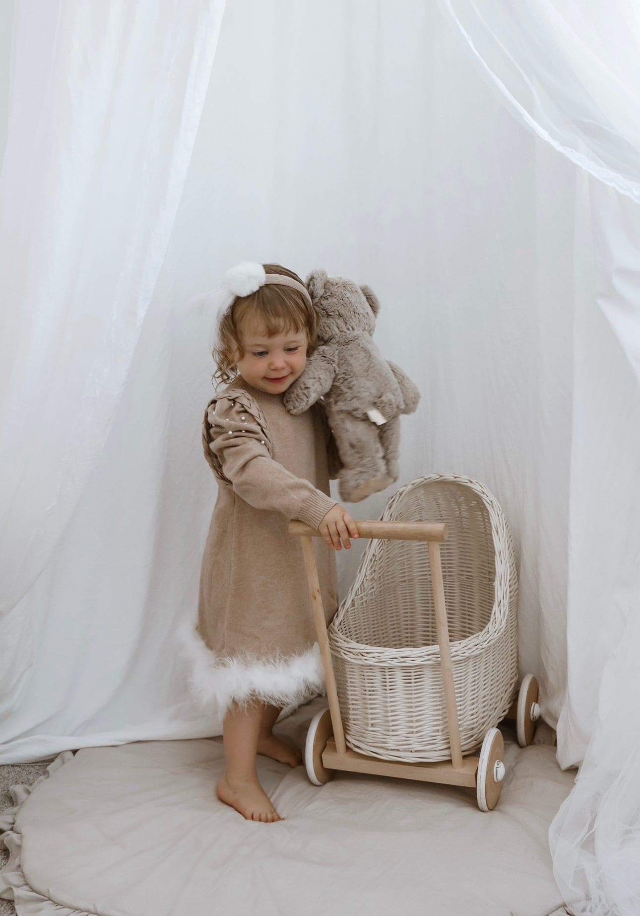 Anna Beige Knit Dress with Feathered Hem | Beige