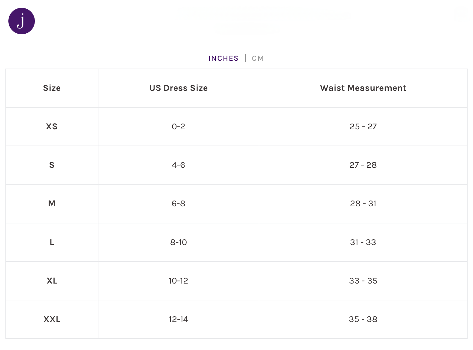 Product size guide