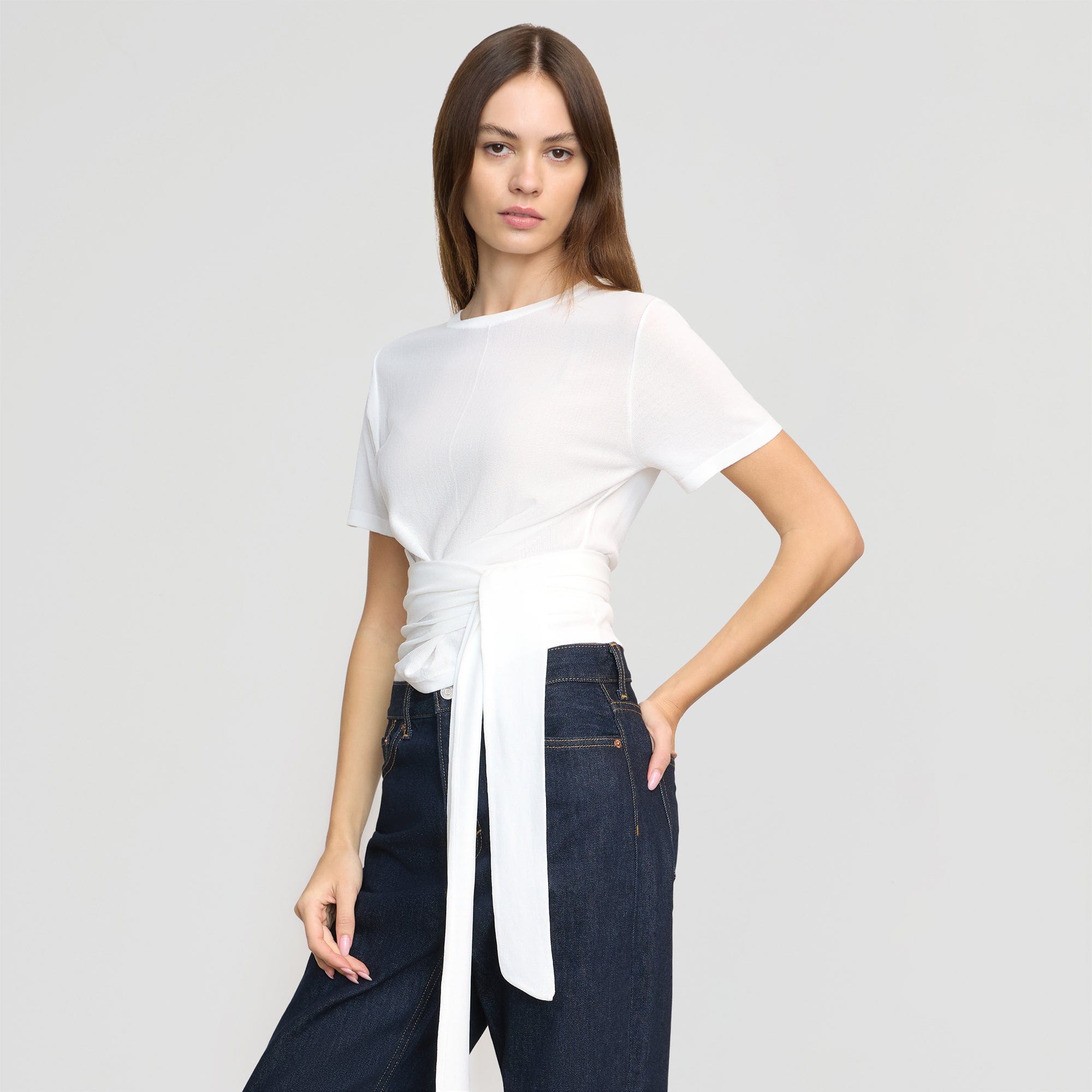 Jude Cropped Tie-Front Top | White