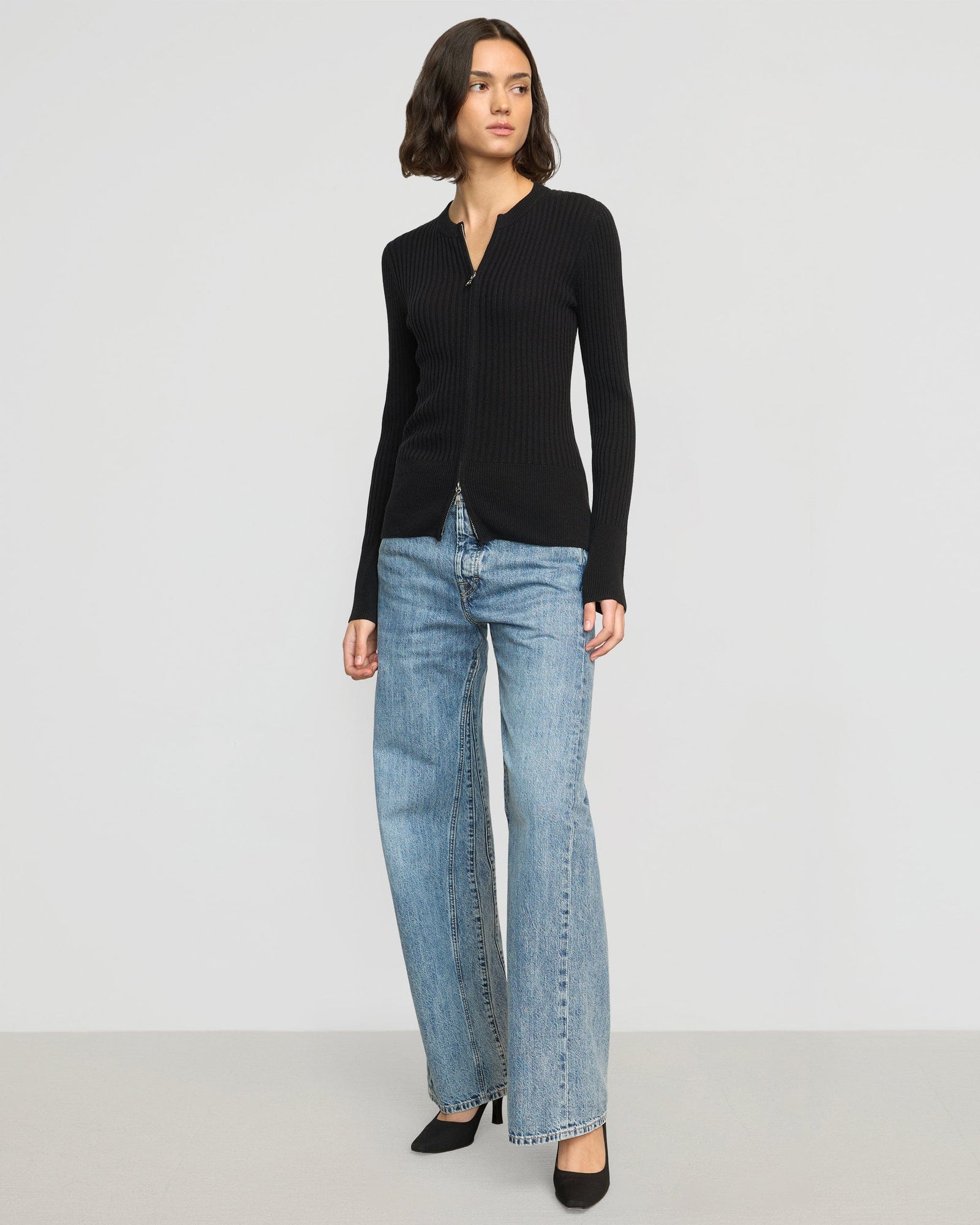 Olivia | Kayla Ribbed Two-Way Zip Sweater in Size Small