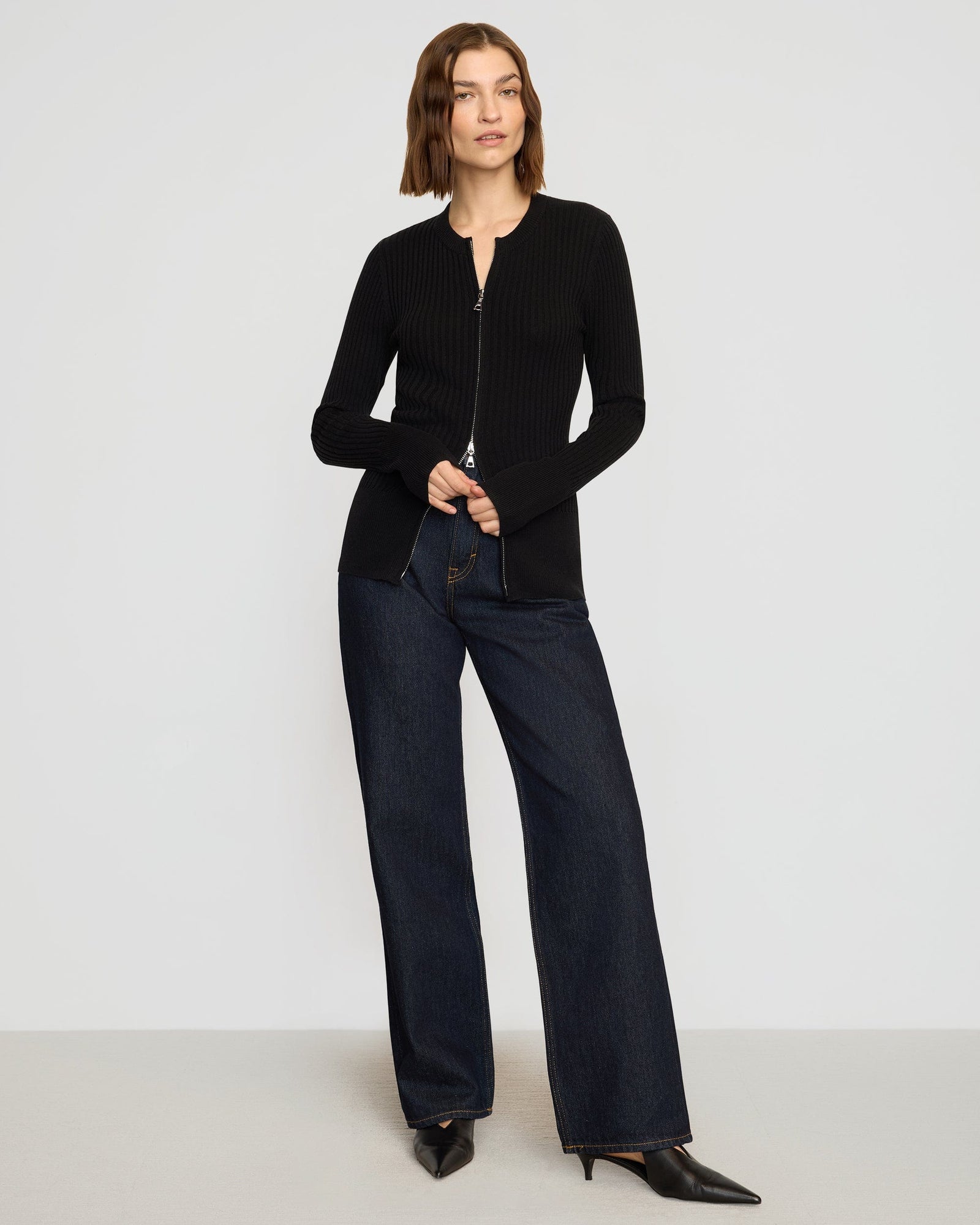Helena | Kayla Ribbed Two-Way Zip Sweater in Size Small