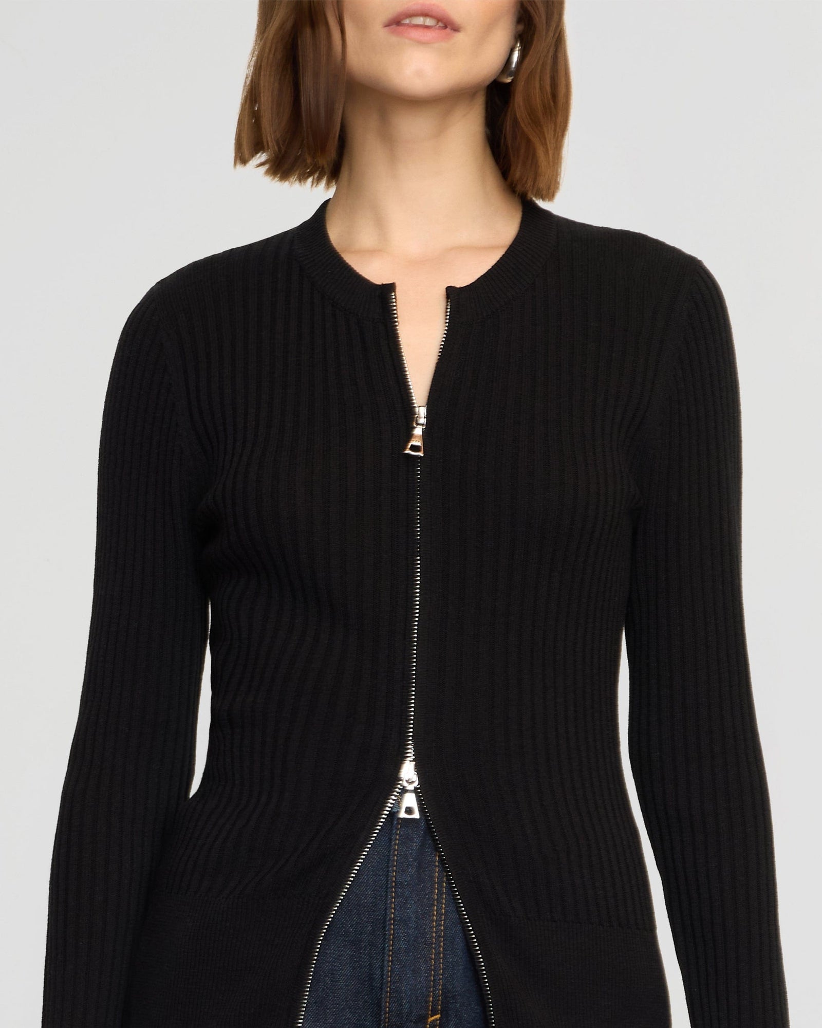 Helena | Kayla Ribbed Two-Way Zip Sweater in Size Small