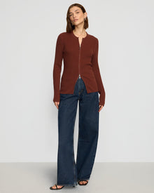 Helena | Kayla Ribbed Two-Way Zip Sweater in Size Small