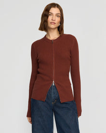 Helena | Kayla Ribbed Two-Way Zip Sweater in Size Small
