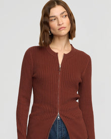 Helena | Kayla Ribbed Two-Way Zip Sweater in Size Small
