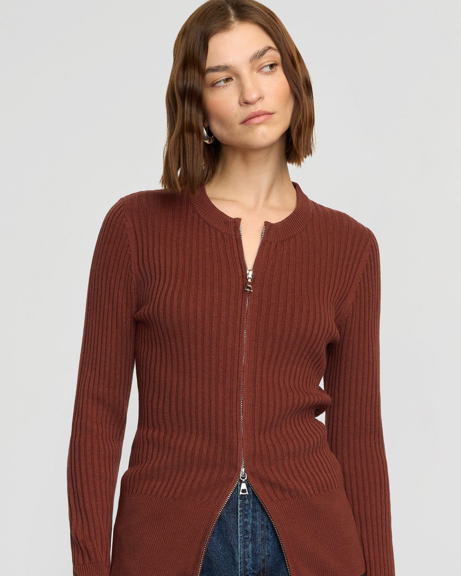 Helena | Kayla Ribbed Two-Way Zip Sweater in Size Small