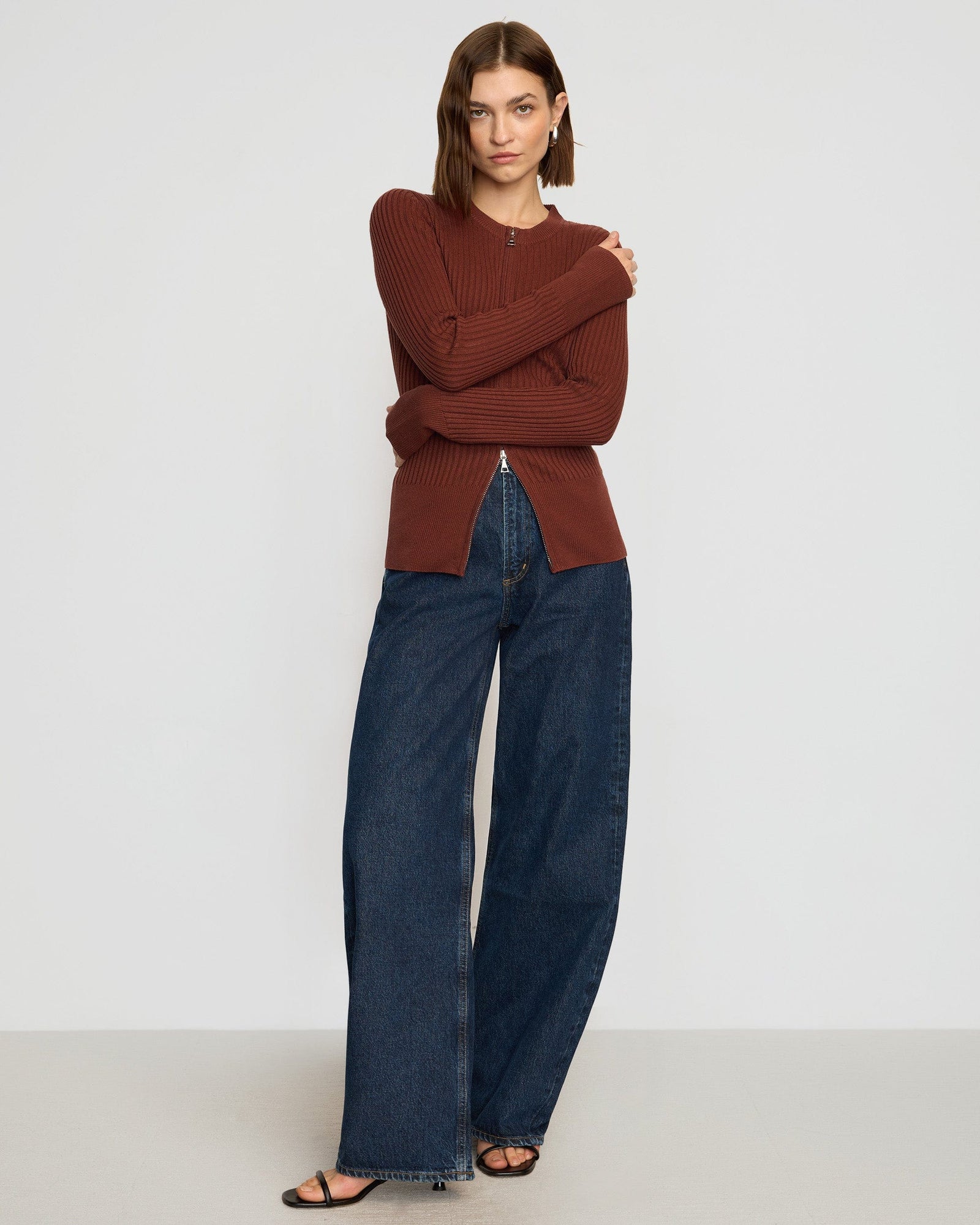 Helena | Kayla Ribbed Two-Way Zip Sweater in Size Small