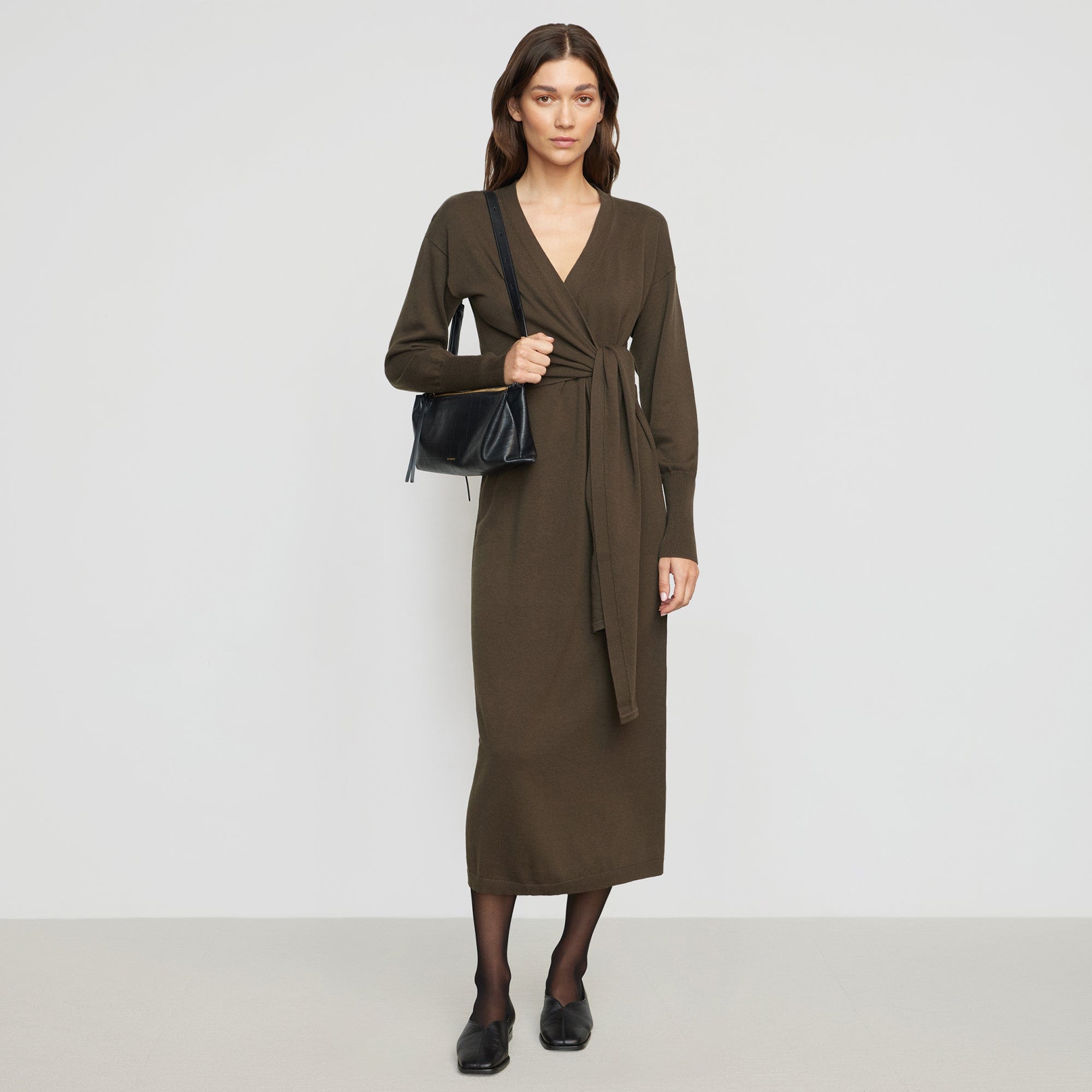 Linden Front-Wrap Sweater Dress | Olive