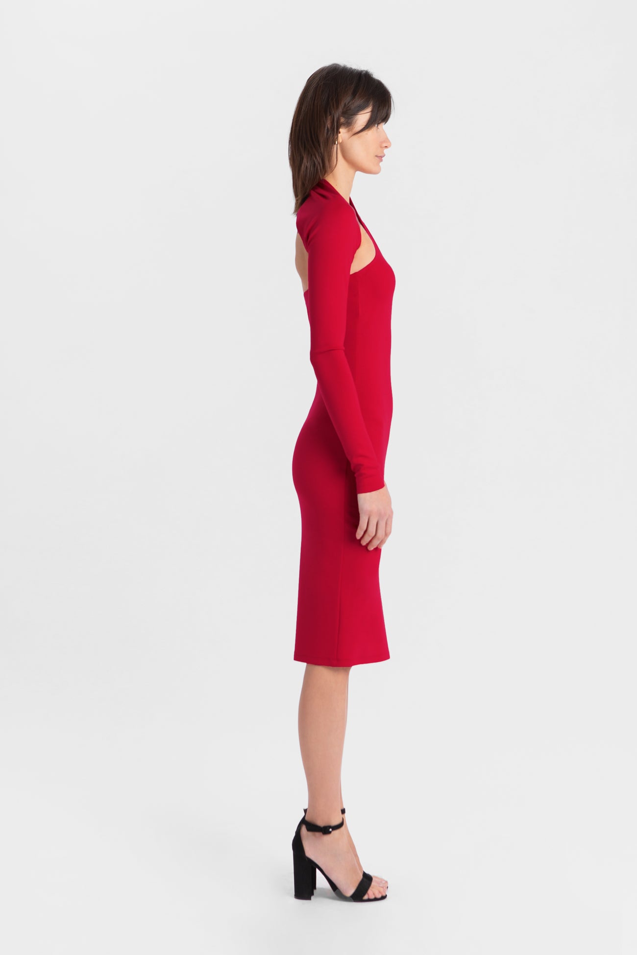 Manhattan One Shoulder Midi Dress | Red