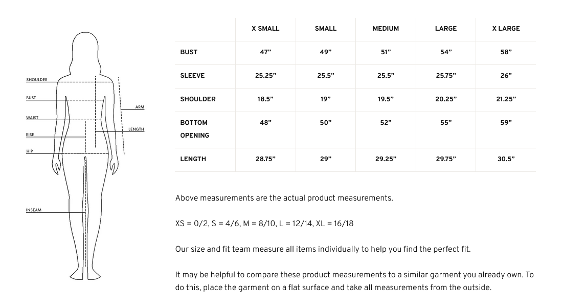 Product size guide