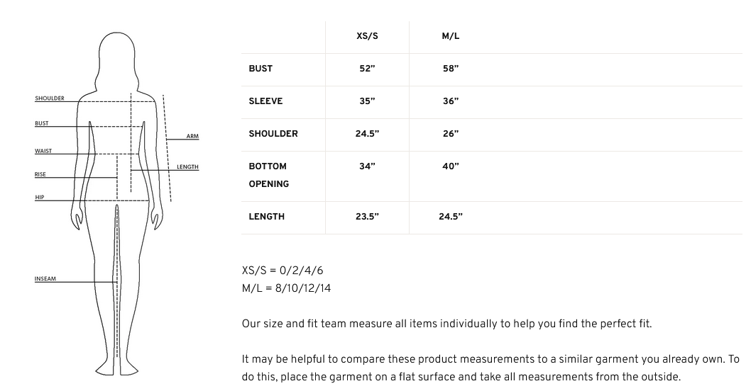 Product size guide