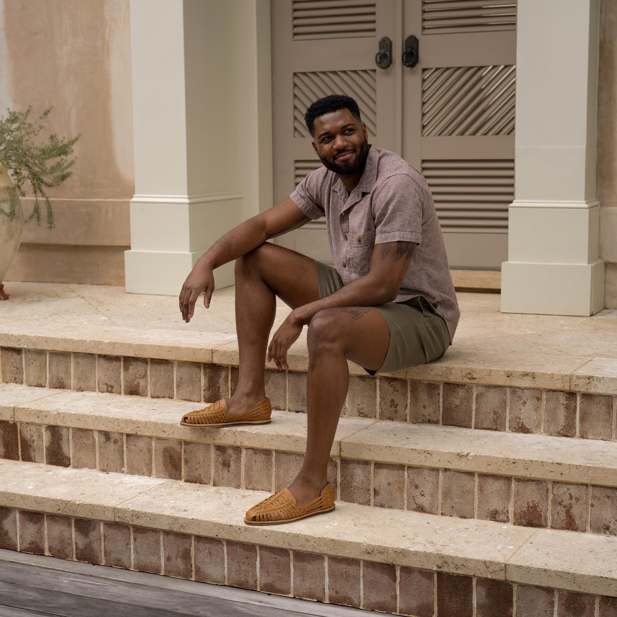 Image 1 of the Men's Huarache Sandal Saddle Brown Men's Leather Slip On Nisolo