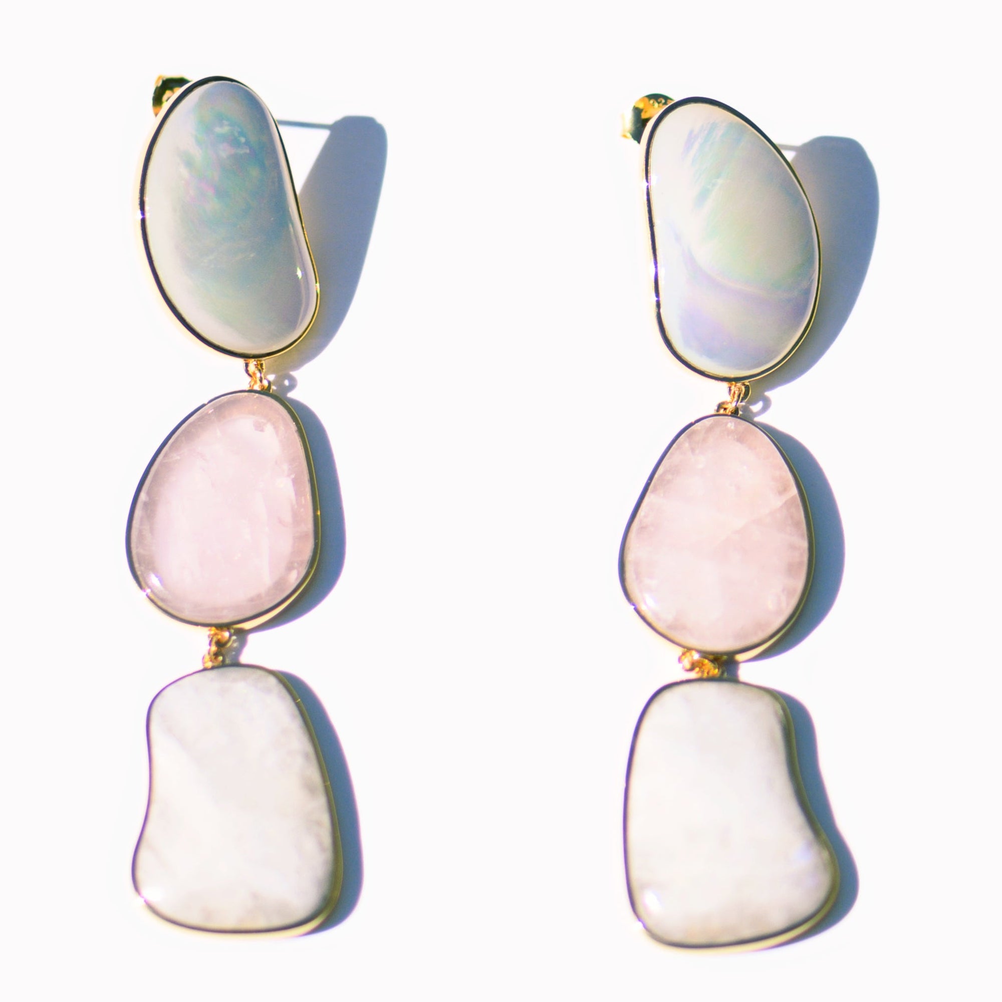 Opera Earrings | 18K Gold Plated | Mother of Pearl/Rose Quartz/Moonstone