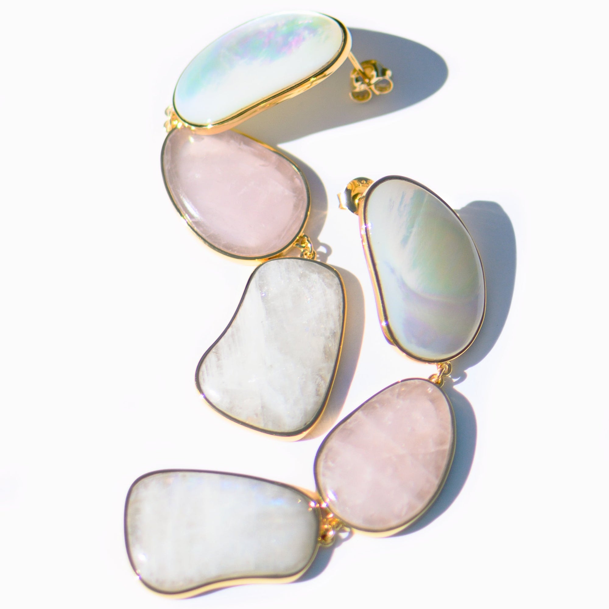 Opera Earrings | 18K Gold Plated | Mother of Pearl/Rose Quartz/Moonstone