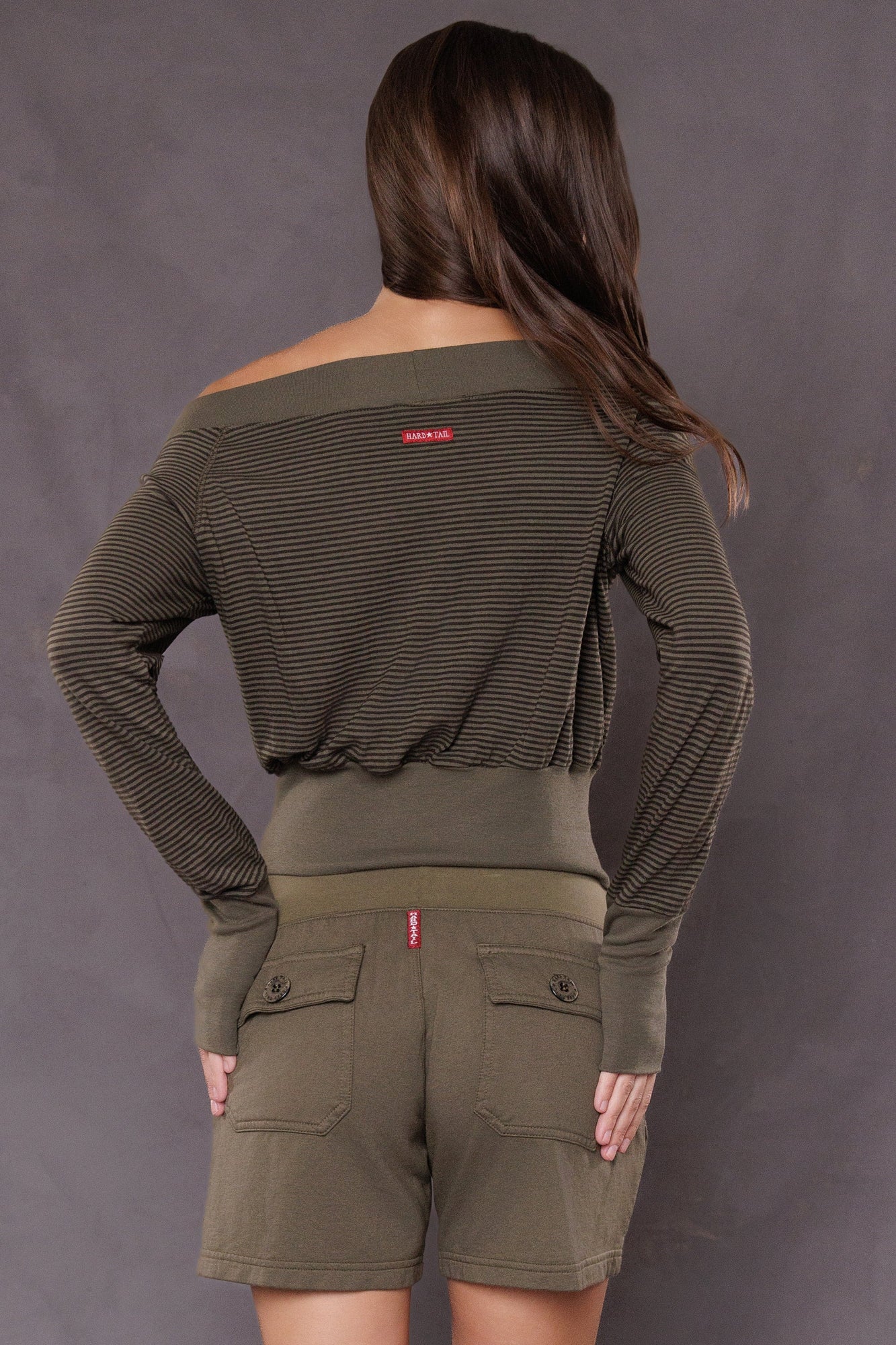 Women | Mini Tonal Stripe Raglan Sleeve Crop Pullover | Olive