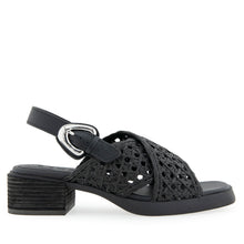 Demi Sandal Block Heel | Black Crochet Raffia/Faux Nappa