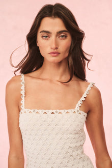 Camara Rhinestone Cotton Lace Mini Dress | Optic White
