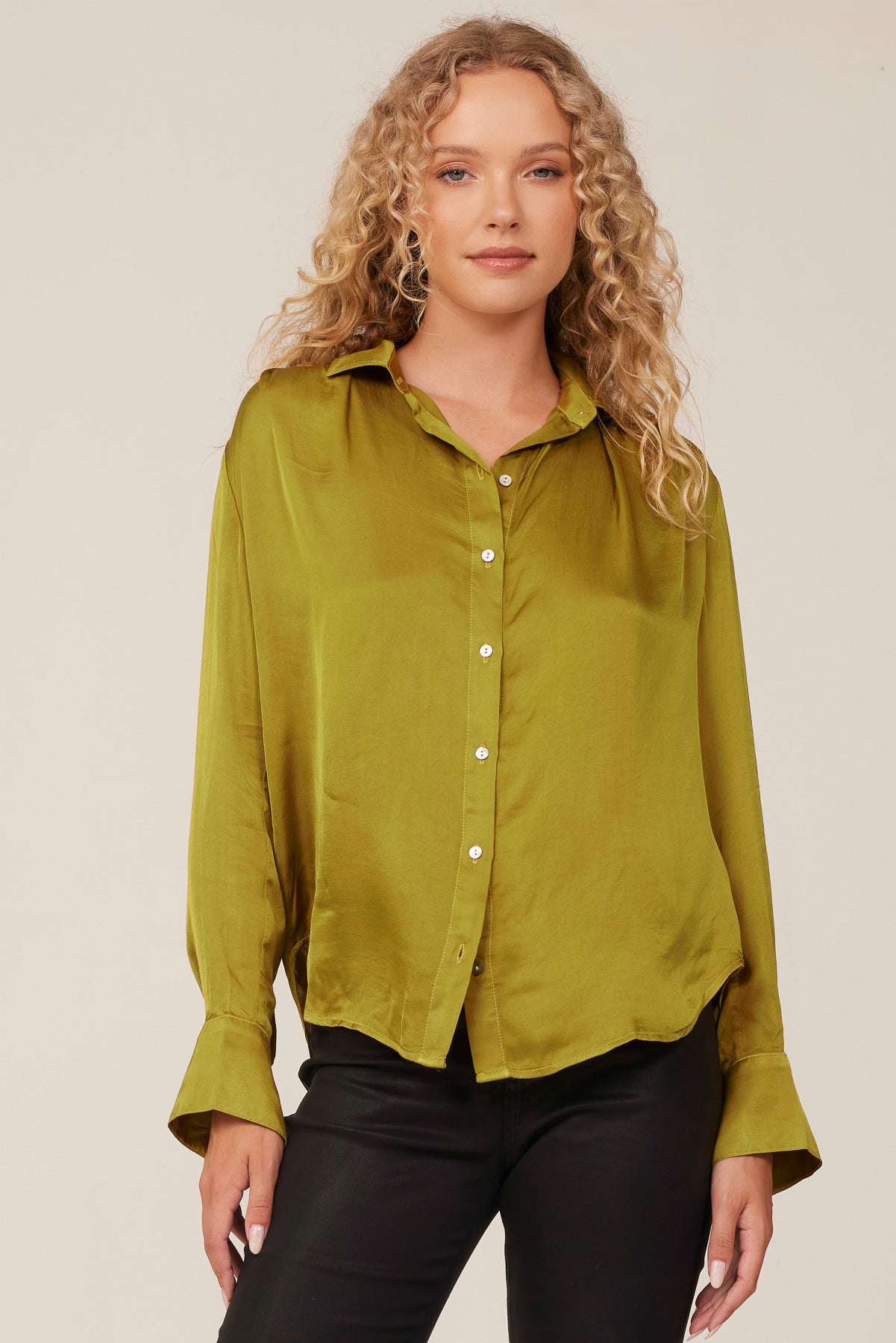 Pleated Button Down Shirt - Autumn Leaf