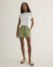 Seamed Ruffle Waist Short | Summer Moss
