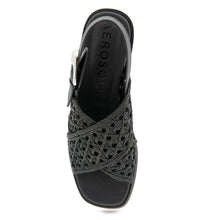 Demi Sandal Block Heel | Black Crochet Raffia/Faux Nappa