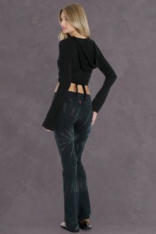 Women | Bell Sleeve Hooded Tie Front Wrap | Black