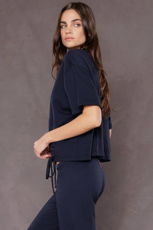 Women | Laced Short Sleeve Baby Fleece Sweatshirt | Past Midnight