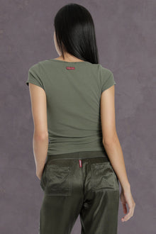 Women | Cap Sleeve Side Ruched Tee | Olive